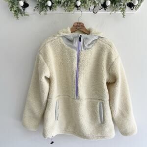 Backcountry Beige And Purple Hooded 3/4 Zip Pocketed Fleece Size M
